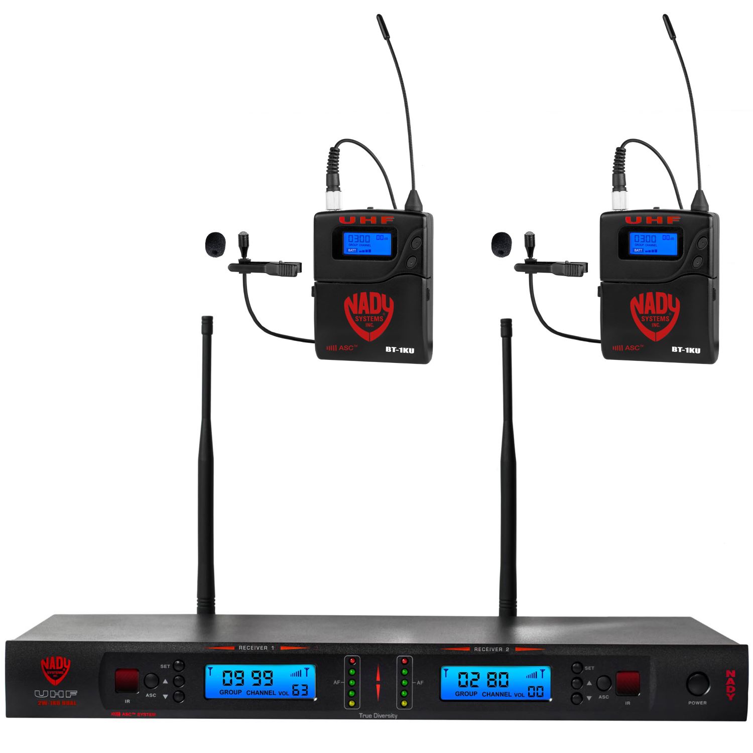 Nady 2W-1KU-LT | 1,000-Channel Dual UHF Lapel Microphone Wireless System