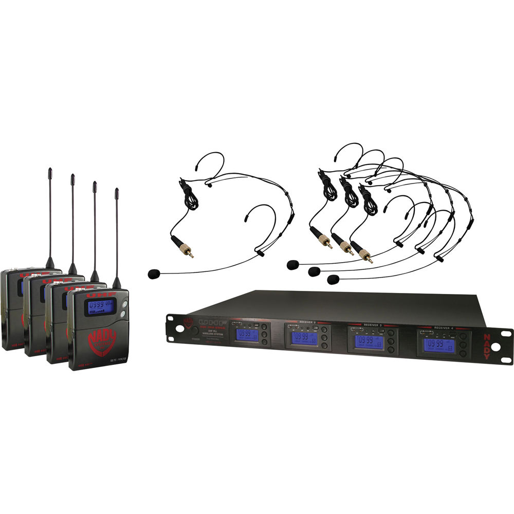 Nady 4W-1KU HM-10 | Quad UHF Wireless Receiver System with Four HM-10 Microphones