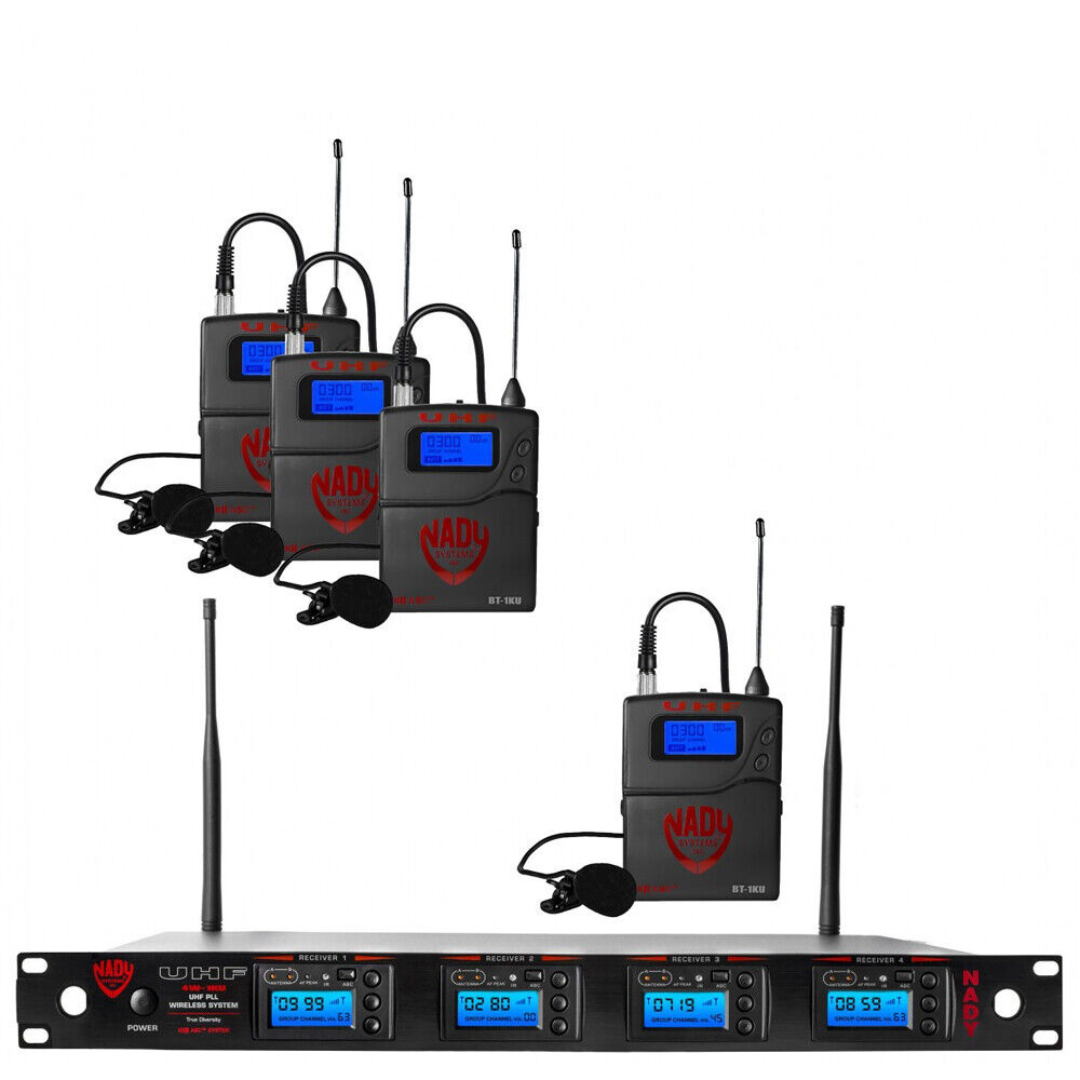 Nady 4W-1KU LT | Quad UHF Wireless Receiver System with Four Lavalier/Lapel Receivers
