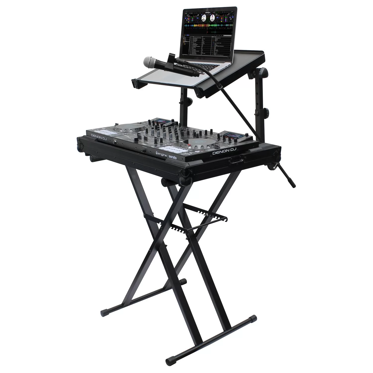 Odyssey LTBXS2MTCP | Black Two Tier X-Stand with Mic Boom and Top Shelf