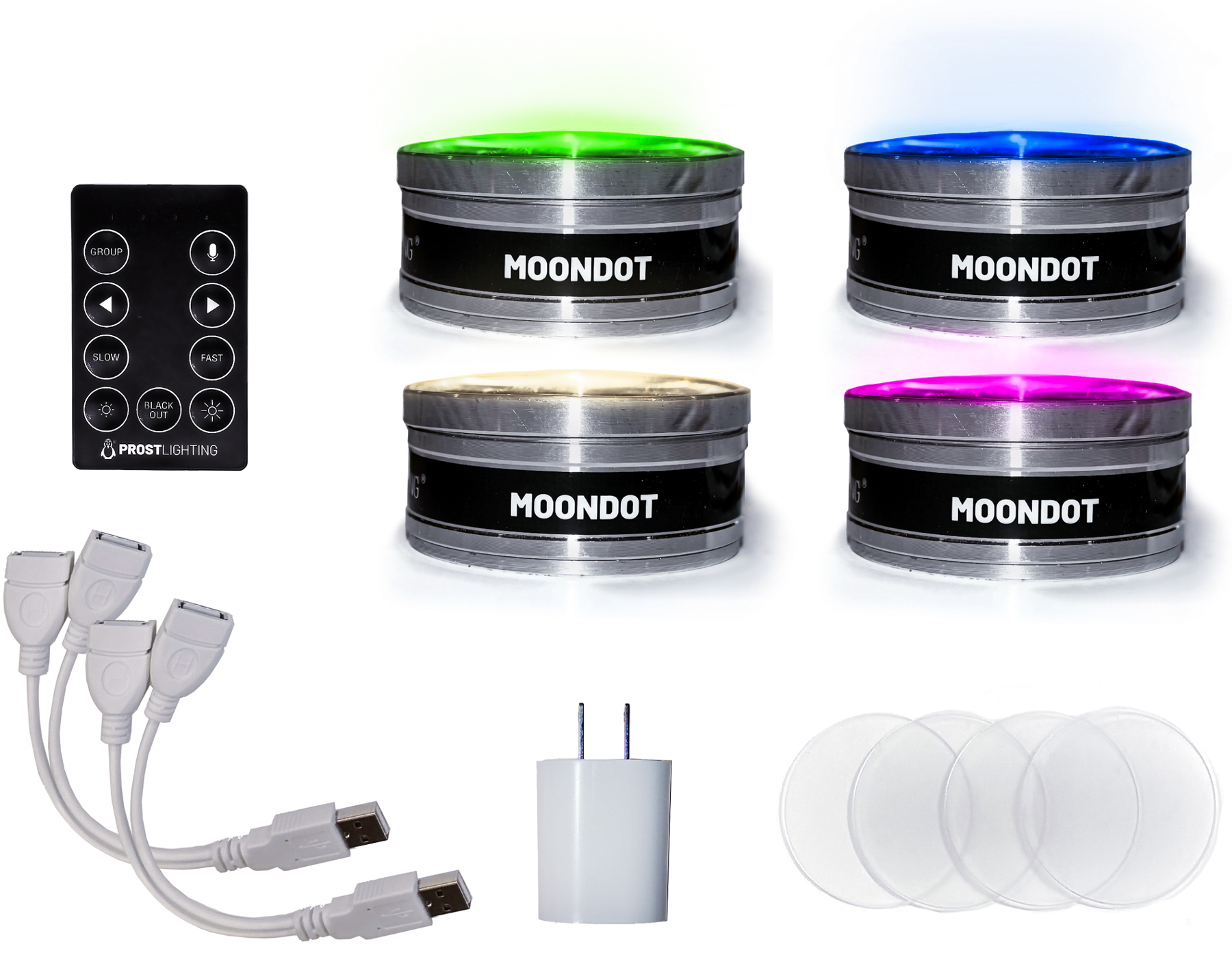 Prost Lighting MoonDot Set of 4 | Compact 15W RGBW USB LED Mini Par Lights