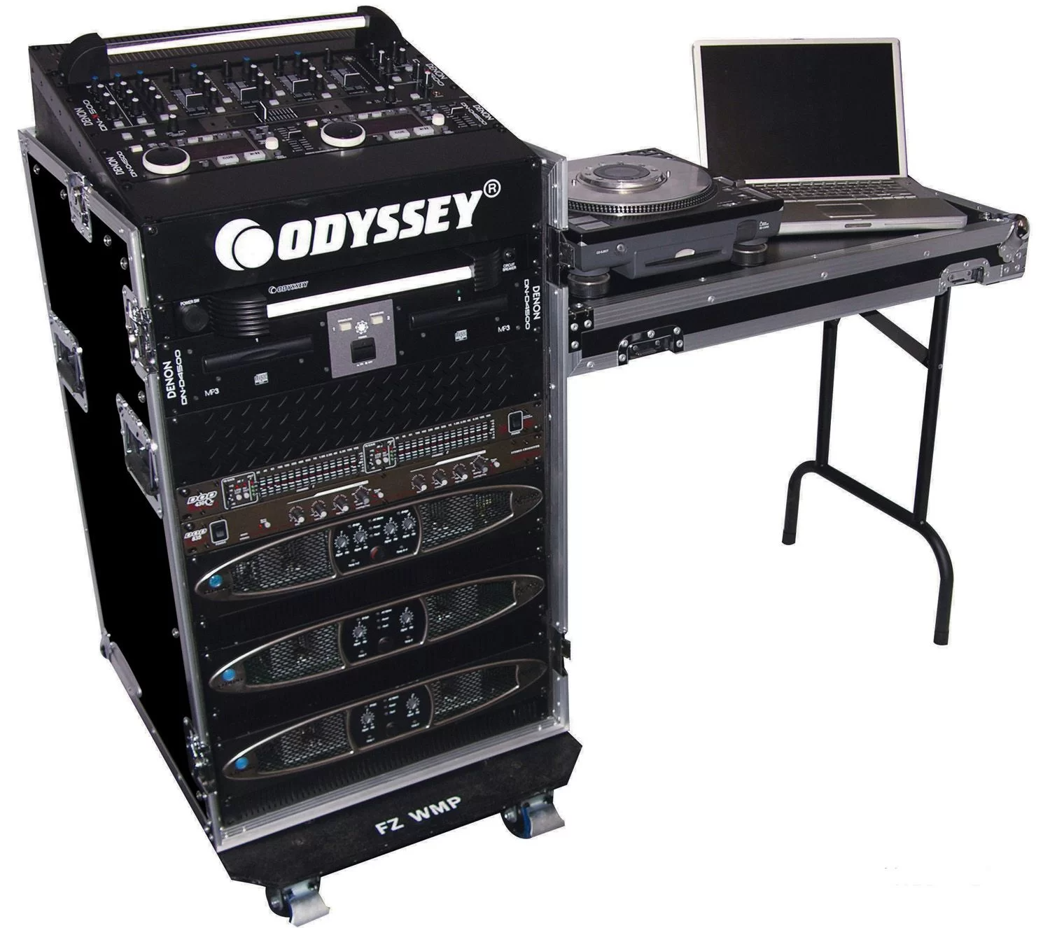 Odyssey FZ1116WDLX | 11U Top Slanted 16U Vertical Pro Combo w/ Side Table and Casters