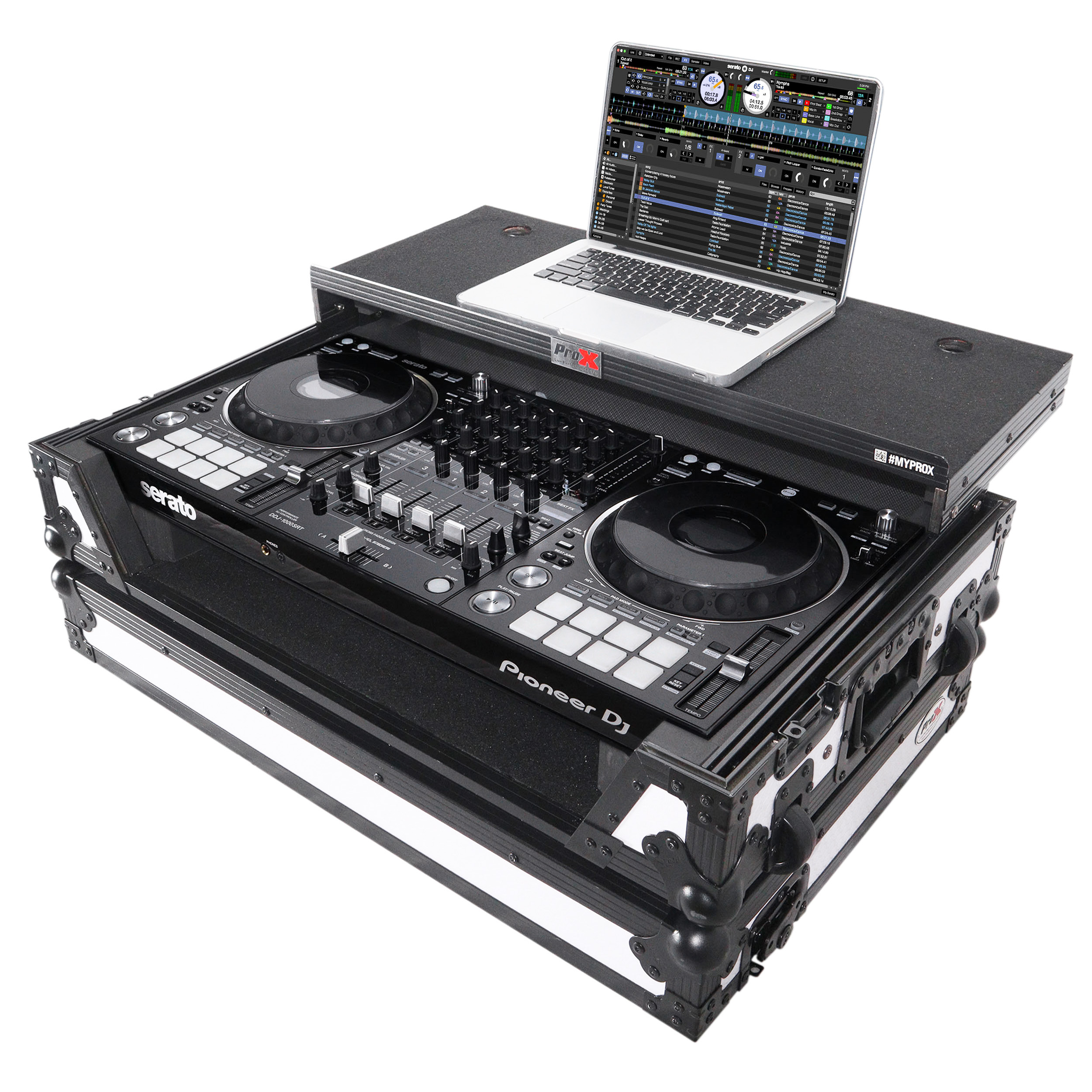 ProX XS-DDJ1000WLTWH | ATA Flight Case for Pioneer DDJ-1000 FLX6 SX3 DJ Controller with Laptop Shelf 1U Rack Space and Wheels - White Black