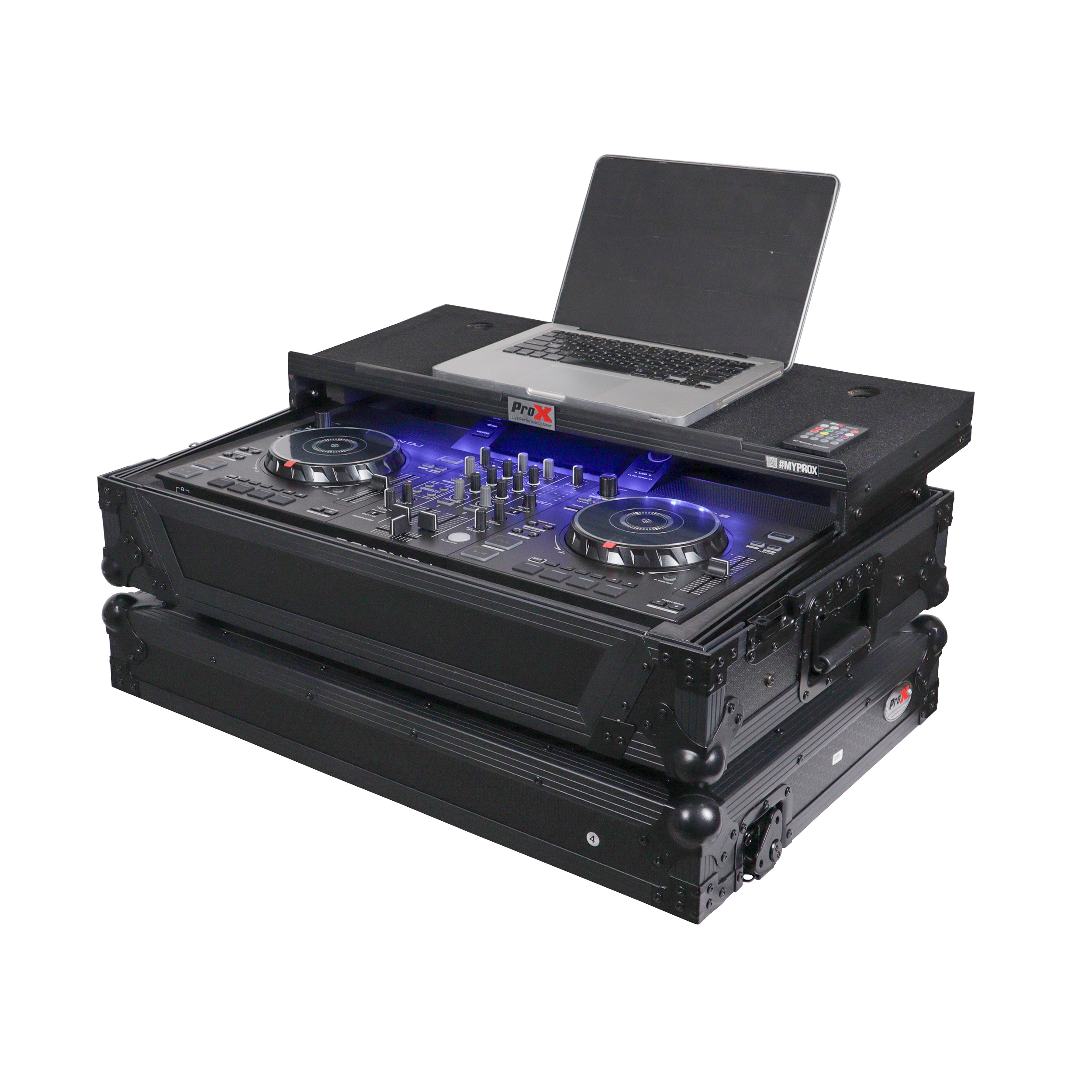 ProX XS-SCLIVE2LTBLLED | Flight Case For Denon SC Live 2 with Laptop Shelf 1U Rack Space RGB LED Black Finish