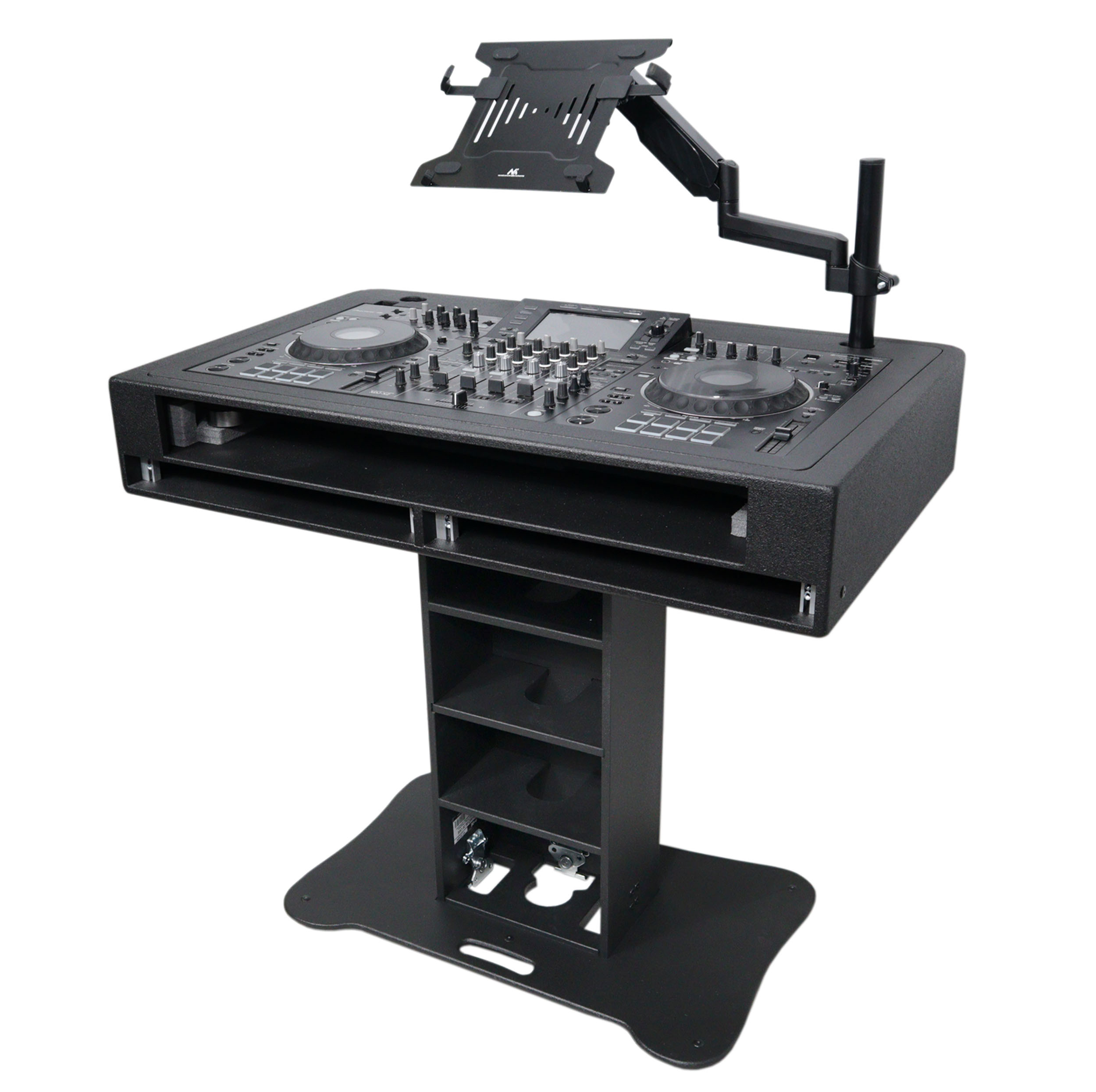 ProX XZF-DJCT BL 2U Case | Black Control Tower DJ Booth w/ Laptop Stand & Flight Cases (2x 1U Racks)