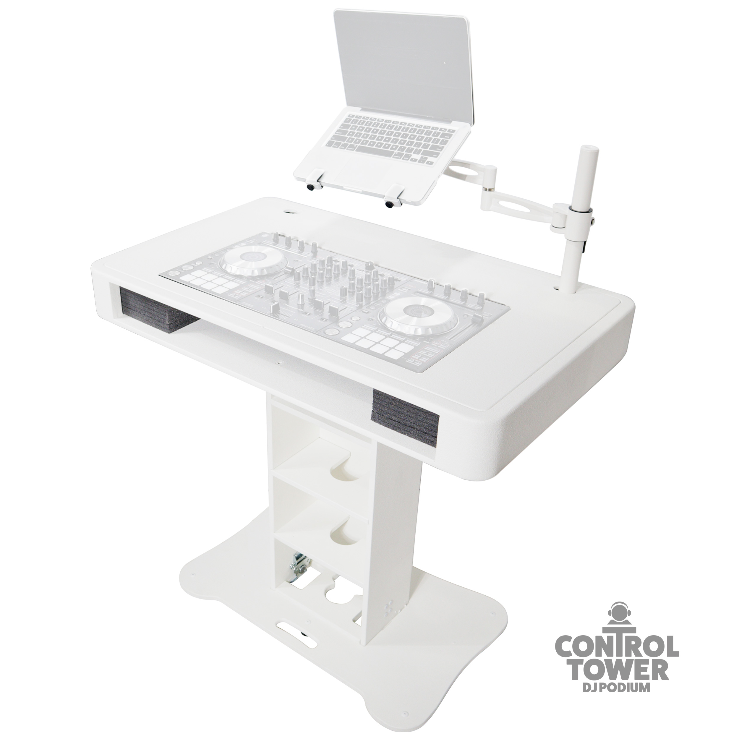 ProX XZF-DJCTW MK2 | Control Tower DJ Podium for Pioneer DDJ-REV7, XDJ-XZ, FLX10, RANE Four – White