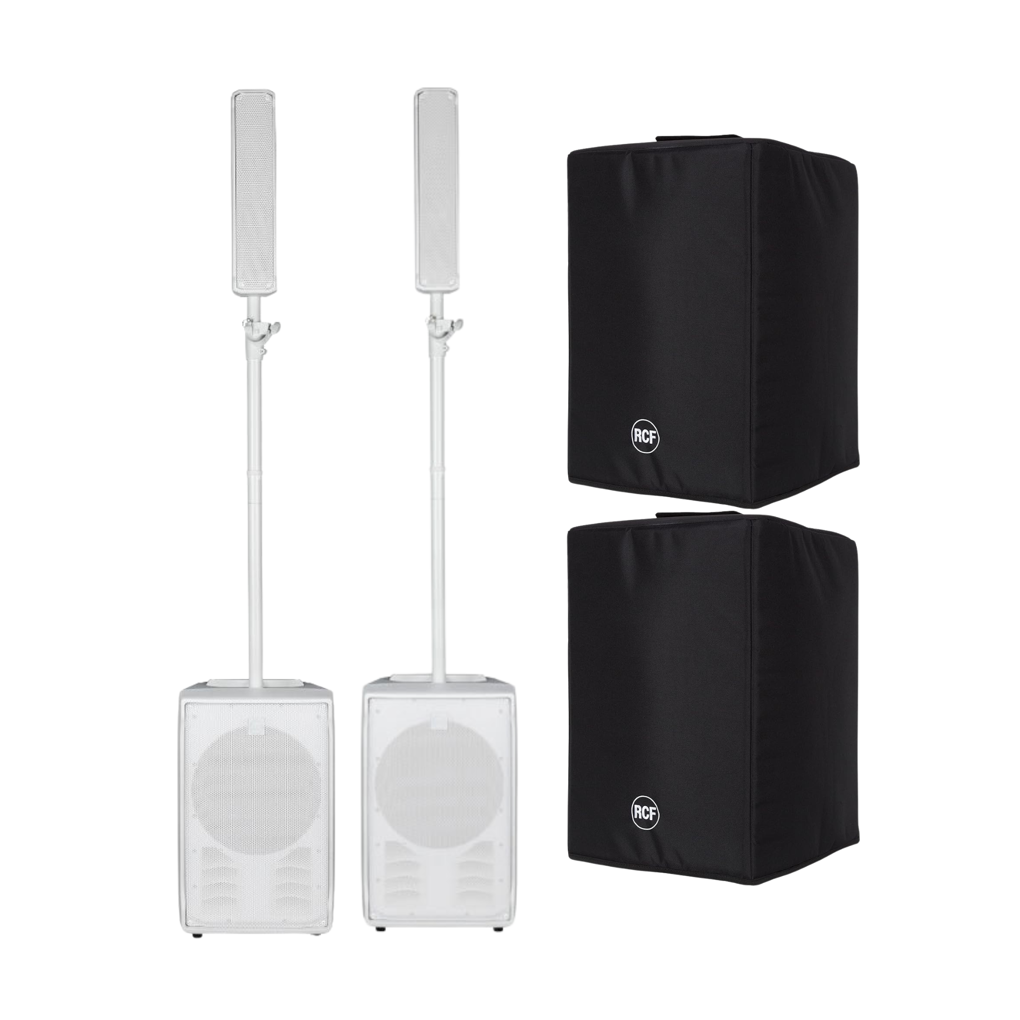 RCF Evox J8 and JMIX8 Active Two-Way Portable PA Column Array System Package (White)