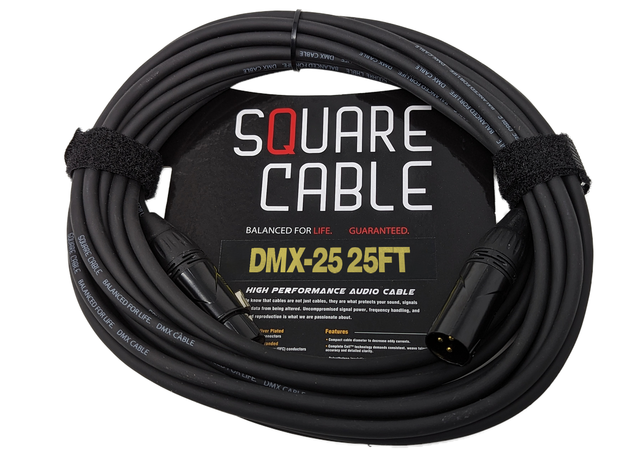 Square Cable DMX-25 | 25ft DMX Cable (3-Pin)