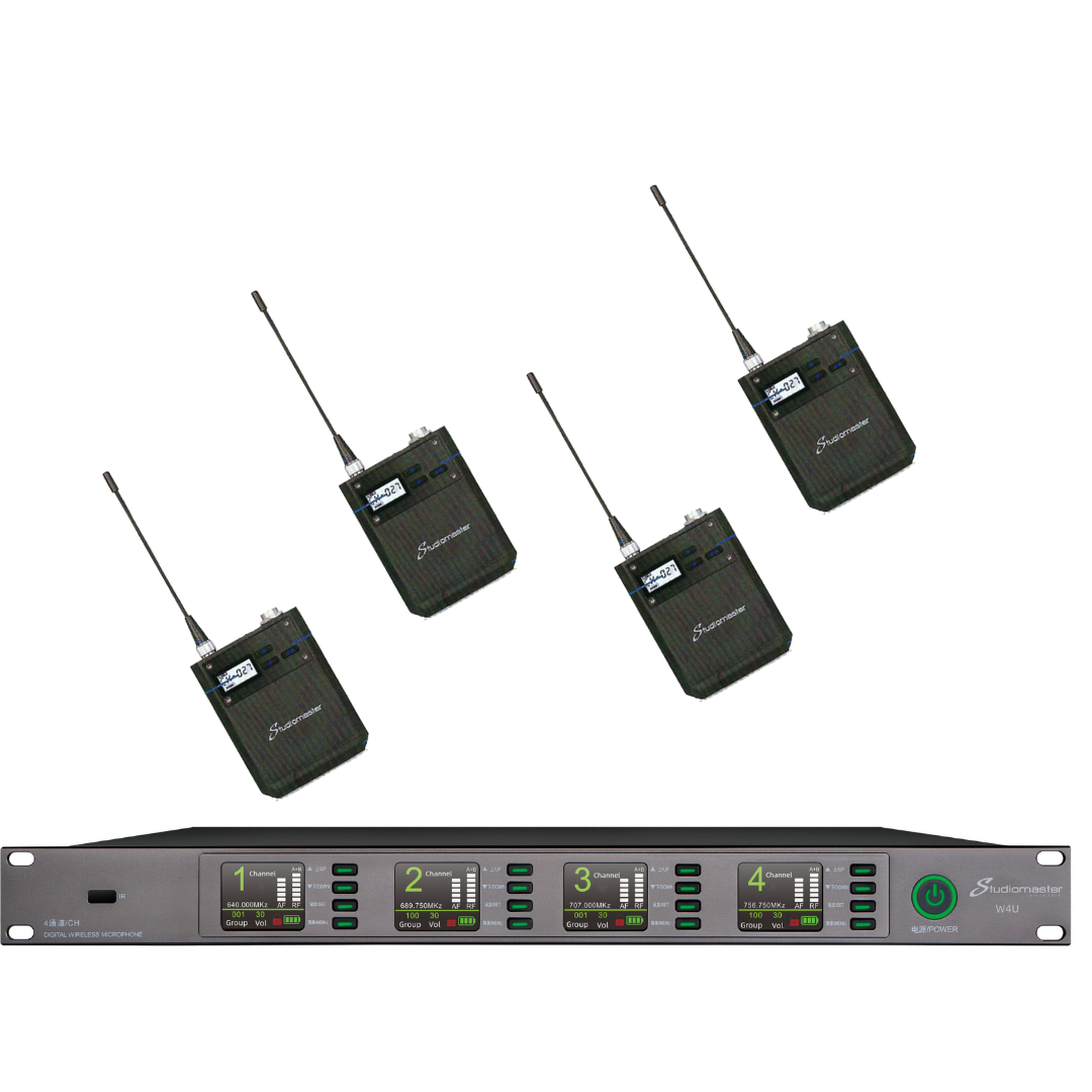 Studio Master W4U-RL4 | 4 Channel Digital Wireless System with 4 Beltpack Transmitters